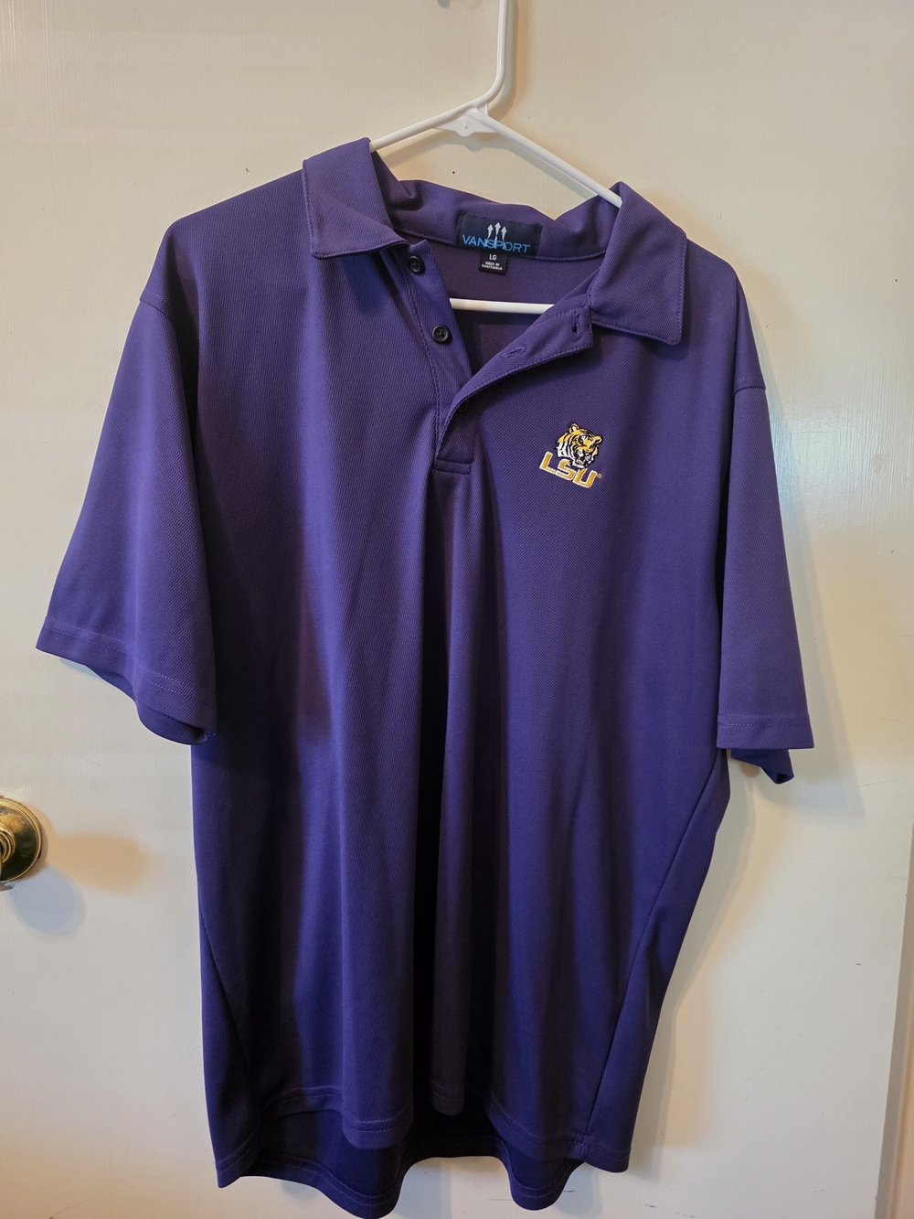 Van Heusen Purple Polo with Yellow LSU Tiger Embroidery